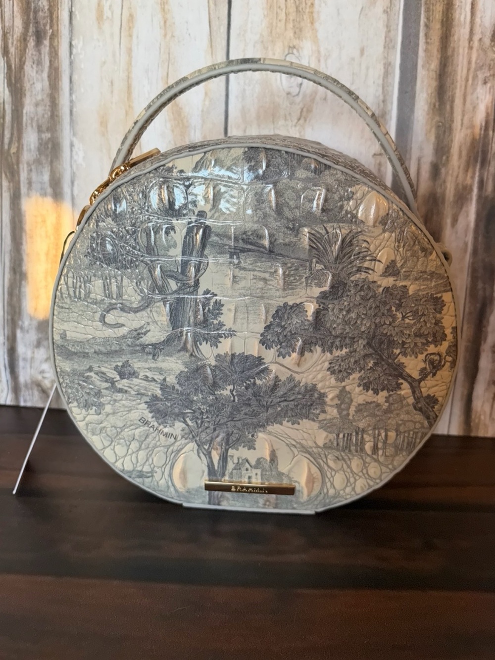 BRAHMIN Lane Crossbody Mindful Garden Leather $265 Alligators Grey cream